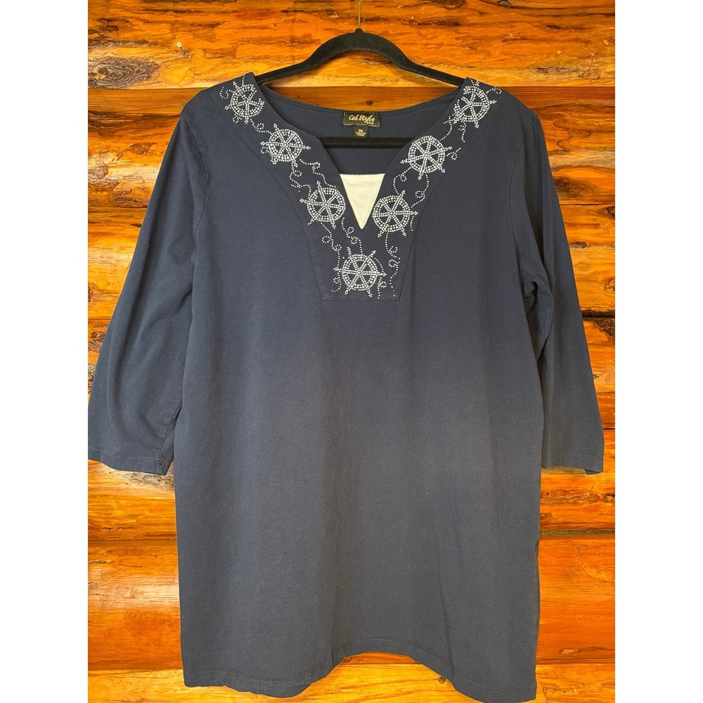 Cal Style Navy Nautical Blouse Size XL‎